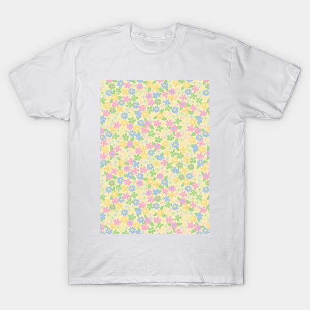 retro yellow florals, groovy 60s pattern, 70s flowers, yellow flower pattern, girly, for teen girl, retro, ditsy, ditsy daisy, pastel yellow T-Shirt by blomastudios